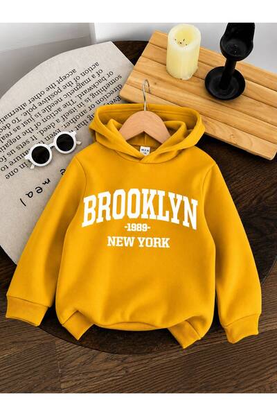 BENROMA Παιδικό φούτερ με κουκούλα, unisex, με στάμπα Brooklyn, από χτενισμέν...