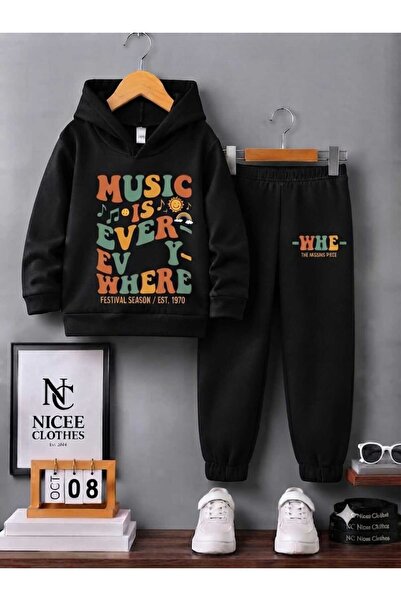 NC Nicee Clothes طقم رياضي للأطفال للجنسين (طباعة MUSİC EVER PAÇADA WHE للشتاء)