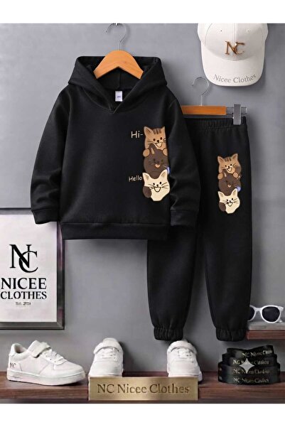 NC Nicee Clothes طقم رياضي للأطفال للجنسين (3 قطع بطباعة قطط عمودية للشتاء)