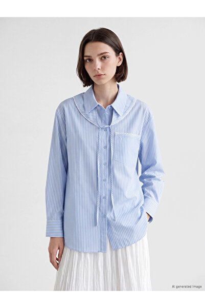 LC Waikiki Lcw Modest Blue Striped Women's Shirt Tunic
