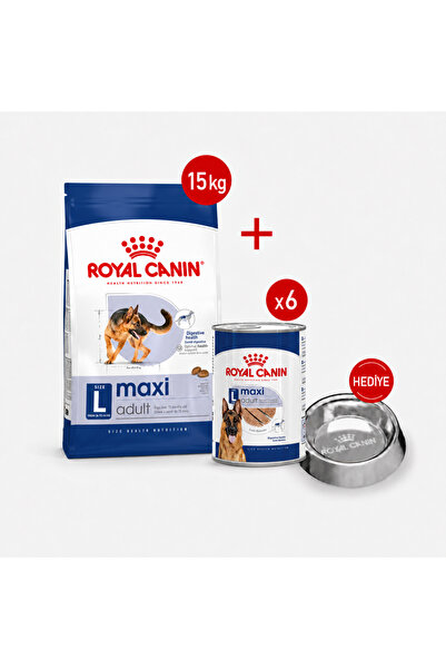 Royal Canin Maxi Adult - Kuru Köpek Maması 15 Kg + Yaş mama 6*410gr +Çelik Ma...