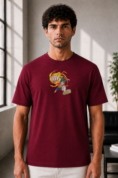 FAUNION Unisex Oversize One Piece Monkey D. Luffy Embroidered Anime T-Shirt 1...