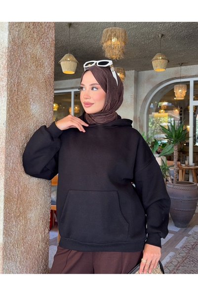 nurvina modest wear Hanorac oversize cu glugă, stil Tesettür, cu imprimeu Şardonlu