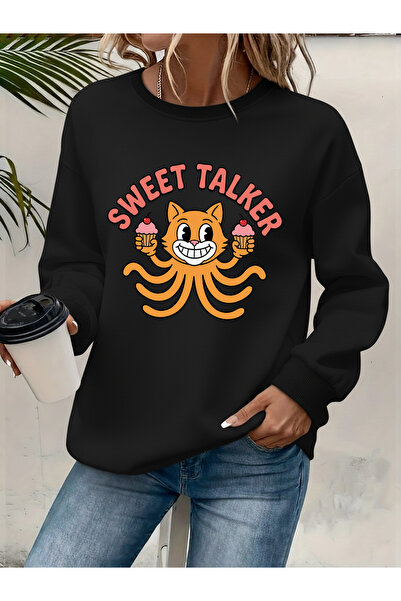 Deocept Women's Printed Crew Neck Comfortable Fit Sweatshirt