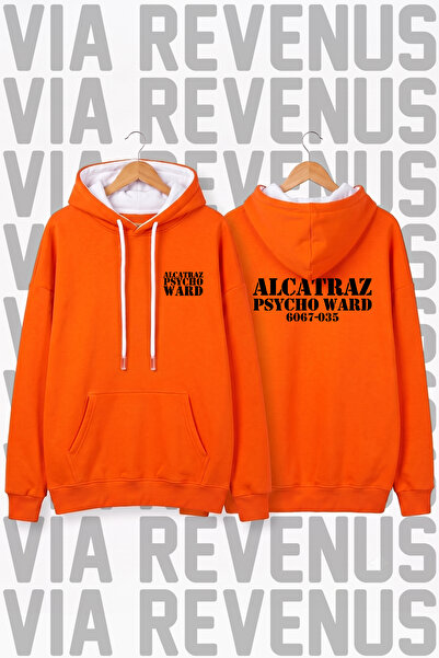 Vordevia سويت شيرت بقلنسوة برتقالي اللون مطبوع عليه Alcatraz Psycho Ward للجن...