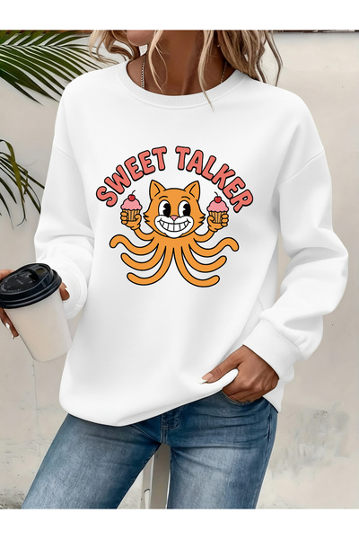Deocept Women's Printed Crew Neck Comfortable Fit Sweatshirt