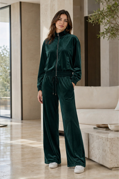 STYLENEST Kadın Kadife Eşofman Takımı Fermuarlı Rahat Kesim