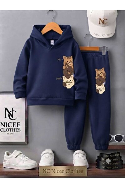 NC Nicee Clothes طقم رياضي للأطفال للجنسين (3 قطع بطباعة قطط عمودية للشتاء)