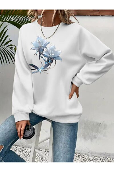 Deocept Women's Printed Crew Neck Comfortable Fit Sweatshirt