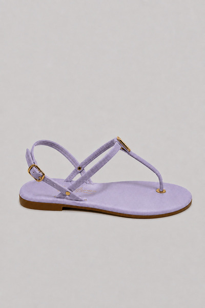 Ülkü Yaman Collection Women's Flip Flops with Gold Detail, Lilac Suede Casual Sandals, Size 35-42