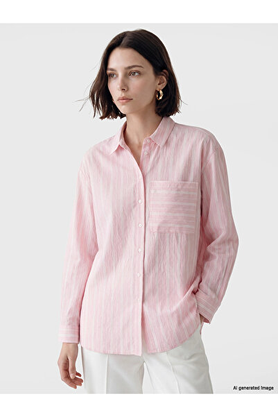 LC Waikiki Lcw Modest Pink Striped Oversize Women's Shirt Tunic