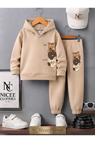 NC Nicee Clothes Children's Tracksuit Set Unisex (3 Cats Vertical Print Winter)