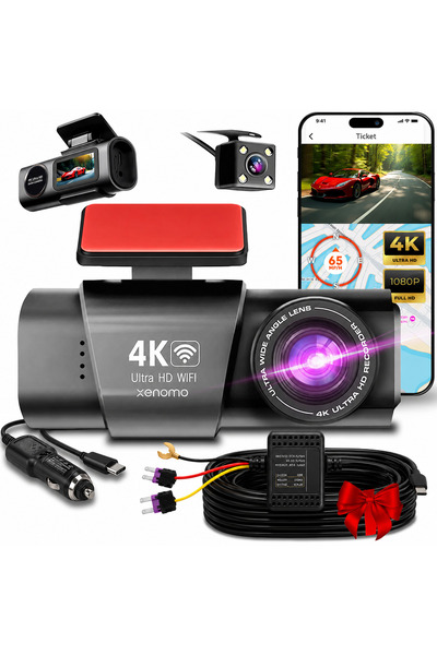 xenomo ®   Κάμερα DVR αυτοκινήτου RIDE-X, 4K 2160P, νυχτερινή όραση, κάμερα ο...
