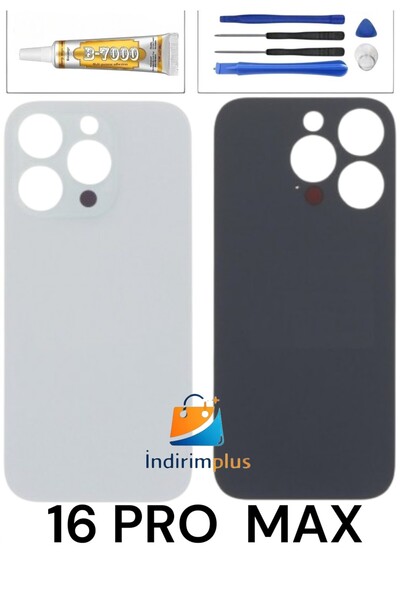 indirimplus iPhone 16 Pro Max Arka Kapak 16 Pro Max Arka Pil Kapağı Beyaz Ren...
