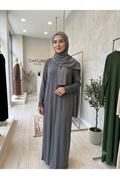 GAFURE Penye Uzun Kol Tesettür Elbise | Standart Beden | 9 Renk Seçenekli | 140 cm ‎