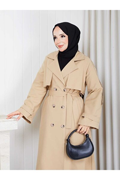 Vibeys Moda Keten Kumaş İçi Astarlı Tamboy Kadın Trençkot