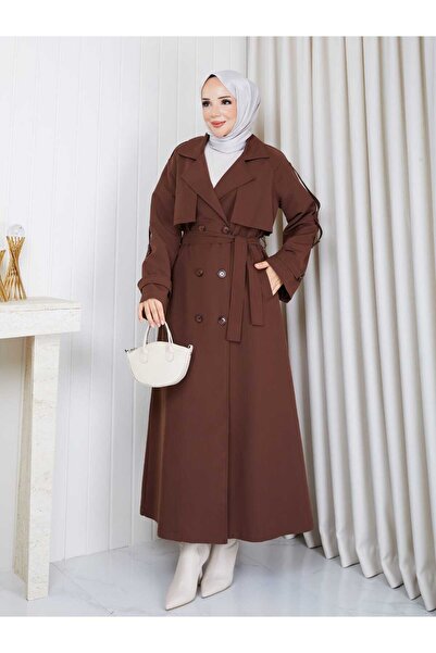 Vibeys Moda Linen Fabric Lined Full Length Women's Trench Coat