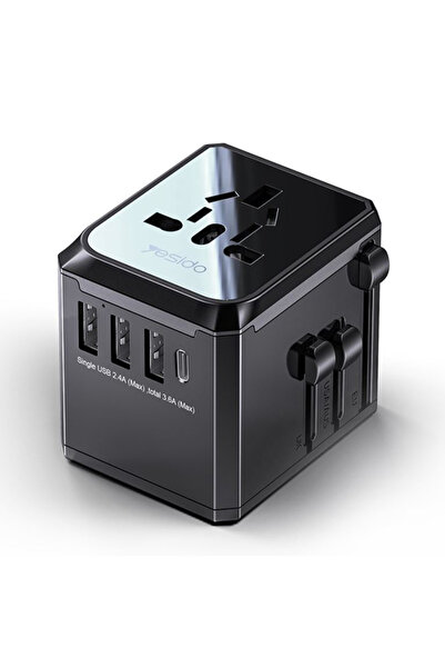 Yesido Încărcător de perete de călătorie cu 3x USB, Type-C, EU, UK, US, AUS, ...