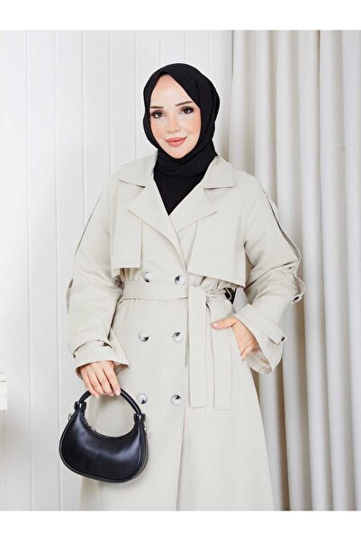 Vibeys Moda Keten Kumaş İçi Astarlı Tamboy Kadın Trençkot
