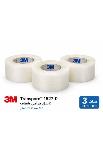 3M شريط طبي جراحي شفاف ومسامي ترانسبور 1527-0 - 3 لفات (1.25 سم × 9.1 متر لكل...