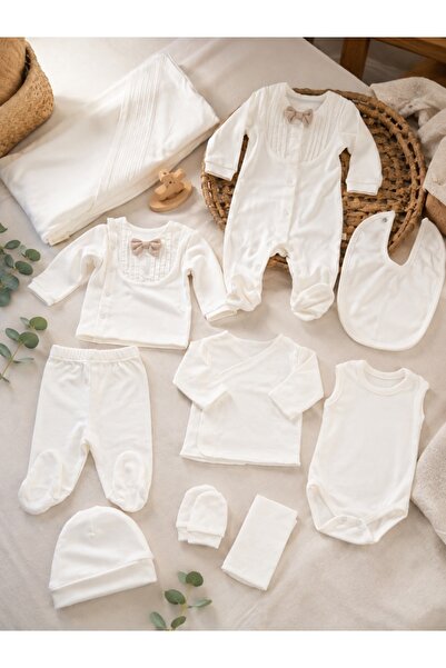 Pure Boutique Set nou nascut 10 piese din 100% bumbac alb elegant cu fundita ...