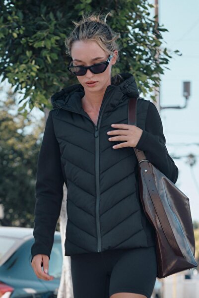 gm giyimarket Yeniz Season Zra Women's Contrast Hooded Puffer Coat