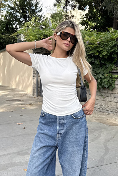 la & vetta Beyaz Büzgü Detaylı Fitted T-shirt