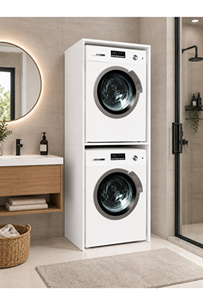yılbay design %100 MDF Çamaşır ve Kurutma Makinesi Dolabı, Soft Beyaz, 67 cm