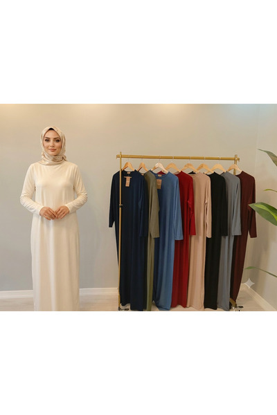GAFURE Penye Uzun Kol Tesettür Elbise | Standart Beden | 9 Renk Seçenekli | 140 cm