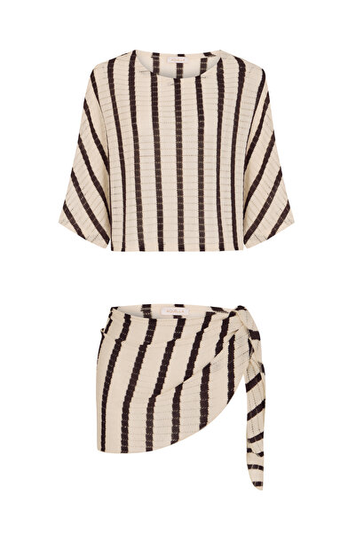 AQUELLA Knitwear Anthracite Striped Bat Crop Pareo Set
