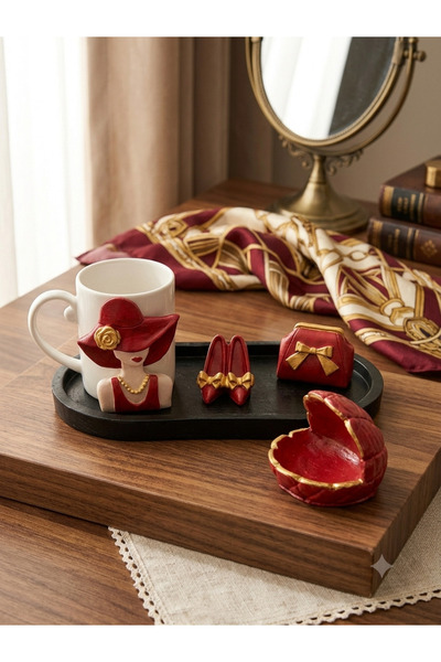 Dekor köşesi Handmade Women's Figurine Cup and Turkish Delight Bowl Decorativ...