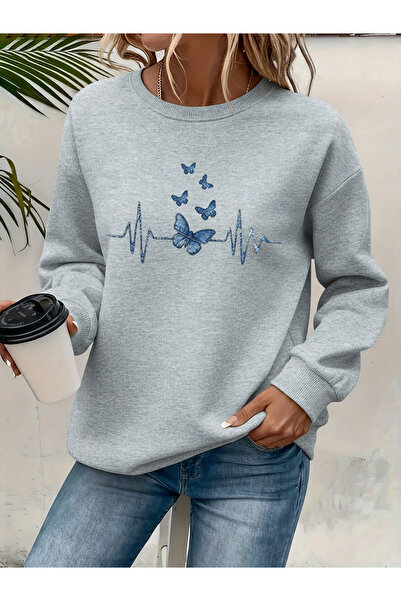 Deocept Women's Printed Crew Neck Comfortable Fit Sweatshirt