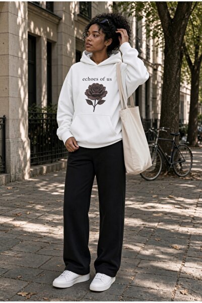 Baycombine35 Echo Rose Women's White Oversize Sweatshirt Tracksuit Set Rose P...
