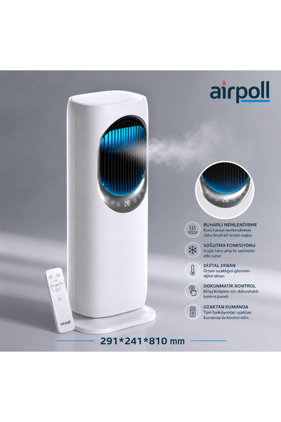 BekaTronik Soğutucu Isıtıcı Buharlı Mobil Fan Su Depolu 291*241*810mm Airpoll...