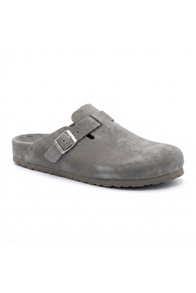 Bequemere Mk406 Smoked Genuine Suede Leather Full Covered Cork Sole Single Buckle Unisex Orthopedic Sabo Slippers