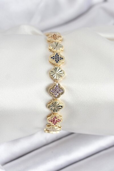 Mega Bazaar Brass Vip Series Clover Zircon Stone Women's Bracelet