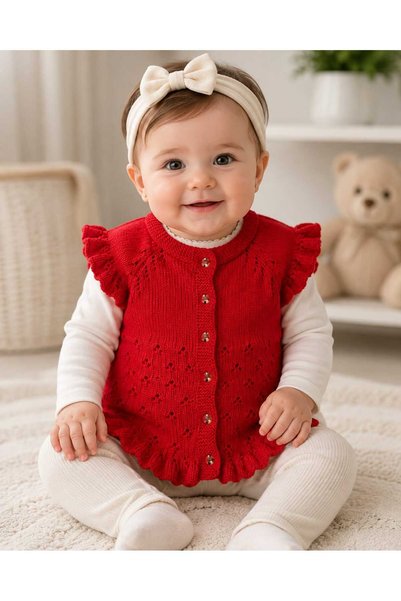 EL ÖRMESİ KOL VE ETEK DETAYLI BEBEK YELEĞİ