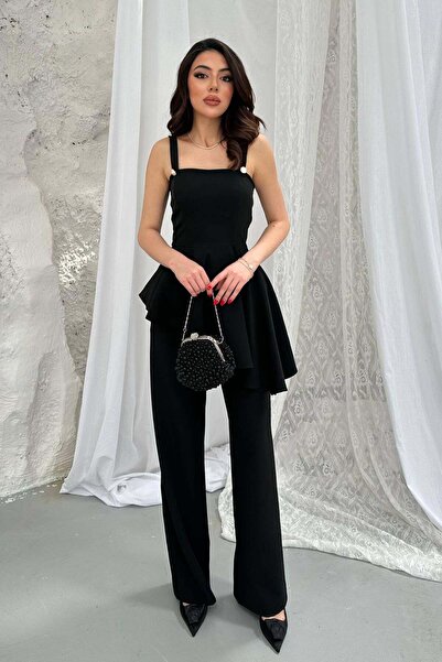 End Black Store Black Flounce Blouse and Pants Set
