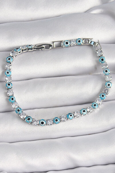 Mega Bazaar Brass Silver Color Waterway Zircon Stone Evil Eye Beaded Women's ...
