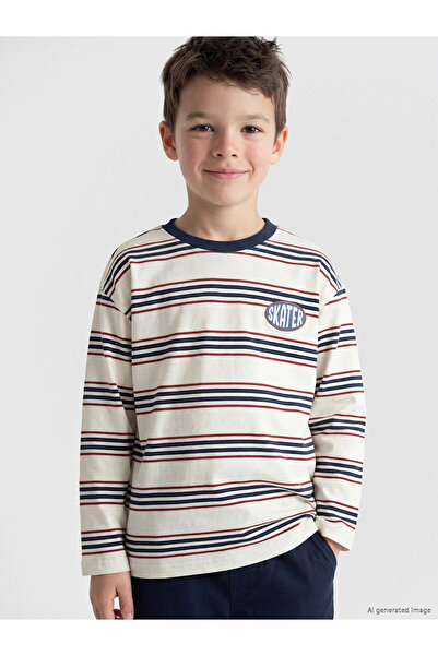 LC Waikiki Lcw Baby Beige Crew Neck Striped Boy's T-Shirt