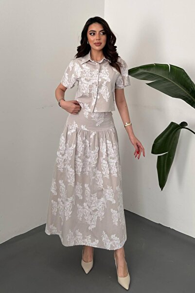 End Black Store Beige Shirt and Corseted Skirt Set