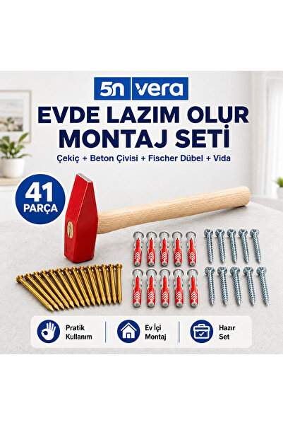 5NVERA 5N Vera Evde Lazım Olur Montaj Seti – Çekiç + Beton Çivisi + Fischer D...
