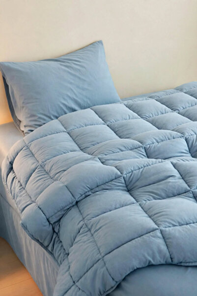 evdehome Motto Cotton Comfort %100 Pamuk Tek Kişilik Uyku Seti Mavi (Yorgan +...