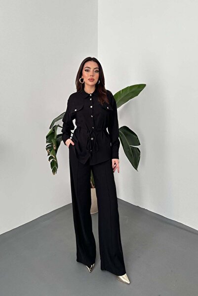 End Black Store Black Button-Down Shirt and Ribbed Trousers