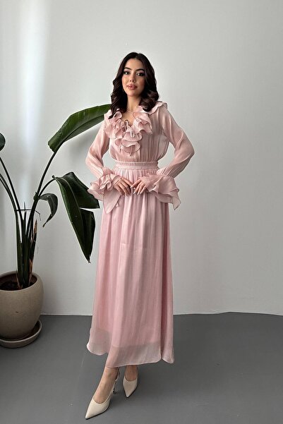 End Black Store Powder Ruffled Blouse and Elastic Skirt Set