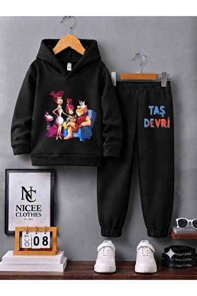 NC Nicee Clothes Children's Unisex Tracksuit Set (Stone Age Print on the Cuff...