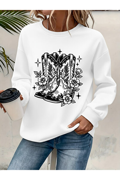 Deocept Women's Printed Crew Neck Comfortable Fit Sweatshirt