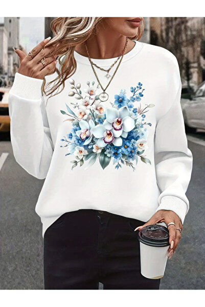 Deocept Women's Printed Crew Neck Comfortable Fit Sweatshirt