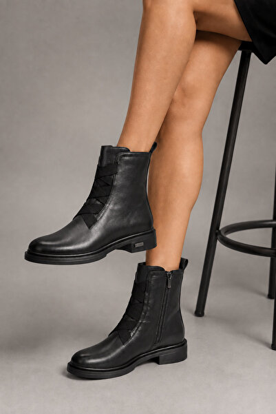 MT Women's Black Genuine Leather Elastic Non-Slip Winter Boots
