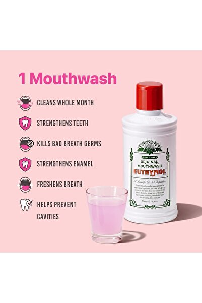 EUTHYMOL Original Heritage Mouthwash, Long-Lasting Fresh Breath Oral Rinse - 500ml - Pack of 3